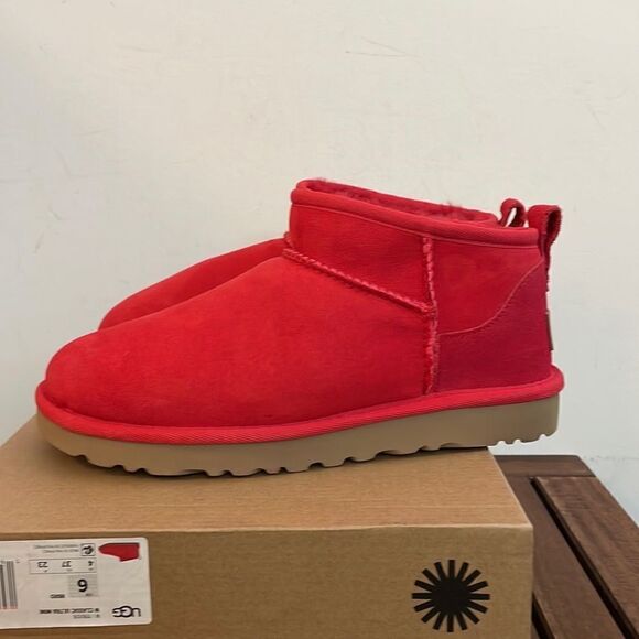 UGG Classic Ultra Mini Booties Red US Women Size 6/UK 4/EU 37(Box without lid) - Picture 7 of 15